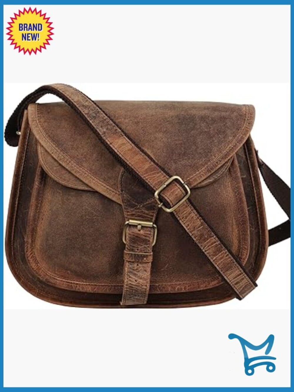 Full Grain Buffalo Leather Crossbody Satchel Bag Adjustable Strap Travel